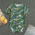 Cute Dino Tropical Leaves Pattern Print Men's Bodysuit