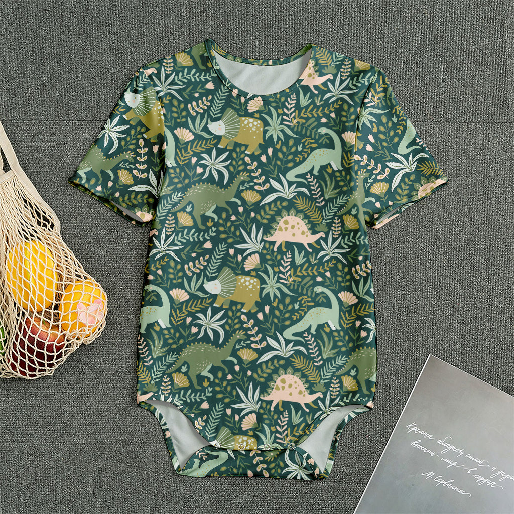 Cute Dino Tropical Leaves Pattern Print Men's Bodysuit