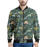 Cute Dino Tropical Leaves Pattern Print Men's Bomber Jacket