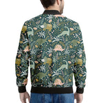 Cute Dino Tropical Leaves Pattern Print Men's Bomber Jacket