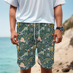 Cute Dino Tropical Leaves Pattern Print Men's Cargo Shorts