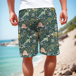 Cute Dino Tropical Leaves Pattern Print Men's Cargo Shorts