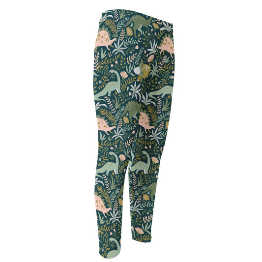 Cute Dino Tropical Leaves Pattern Print Men's Compression Pants