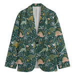 Cute Dino Tropical Leaves Pattern Print Men's Cotton Blazer