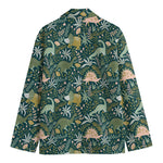 Cute Dino Tropical Leaves Pattern Print Men's Cotton Blazer