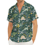 Cute Dino Tropical Leaves Pattern Print Men's Deep V-Neck Shirt