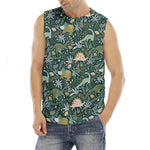 Cute Dino Tropical Leaves Pattern Print Men's Fitness Tank Top