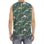 Cute Dino Tropical Leaves Pattern Print Men's Fitness Tank Top
