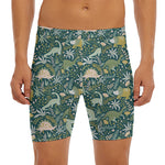 Cute Dino Tropical Leaves Pattern Print Men's Long Boxer Briefs