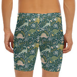 Cute Dino Tropical Leaves Pattern Print Men's Long Boxer Briefs