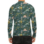 Cute Dino Tropical Leaves Pattern Print Men's Long Sleeve Rash Guard