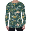 Cute Dino Tropical Leaves Pattern Print Men's Long Sleeve T-Shirt