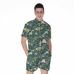 Cute Dino Tropical Leaves Pattern Print Men's Rompers