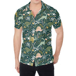 Cute Dino Tropical Leaves Pattern Print Men's Shirt