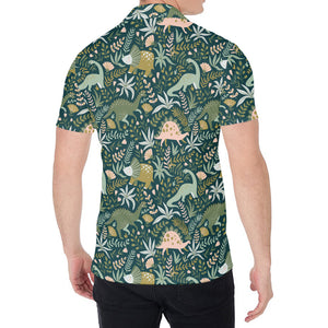 Cute Dino Tropical Leaves Pattern Print Men's Shirt