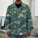 Cute Dino Tropical Leaves Pattern Print Men's Shirt Jacket