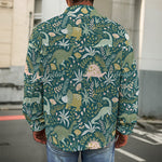 Cute Dino Tropical Leaves Pattern Print Men's Shirt Jacket