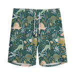 Cute Dino Tropical Leaves Pattern Print Men's Sports Shorts