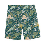 Cute Dino Tropical Leaves Pattern Print Men's Sports Shorts