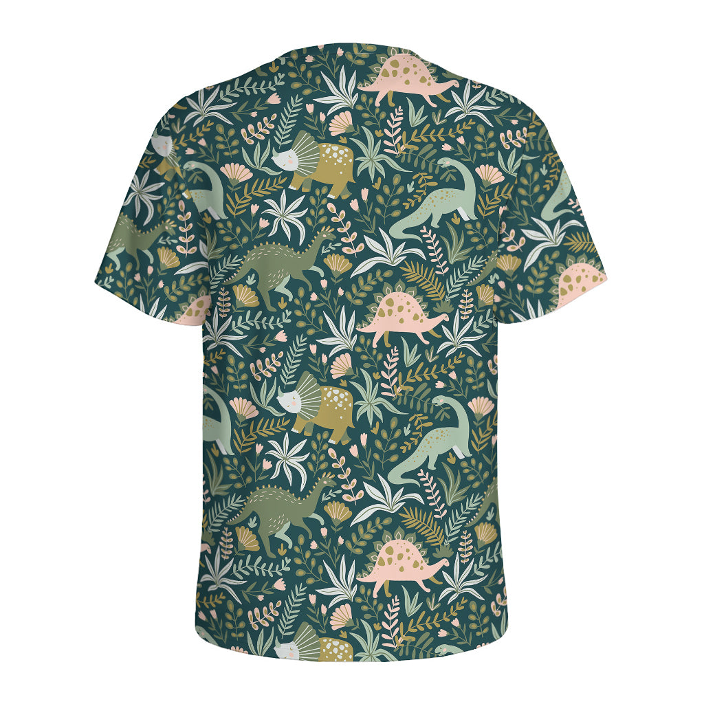 Cute Dino Tropical Leaves Pattern Print Men's Sports T-Shirt