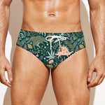 Cute Dino Tropical Leaves Pattern Print Men's Swim Briefs