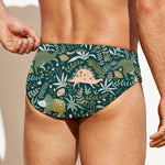 Cute Dino Tropical Leaves Pattern Print Men's Swim Briefs