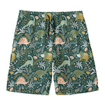 Cute Dino Tropical Leaves Pattern Print Men's Swim Trunks
