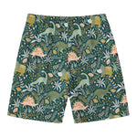 Cute Dino Tropical Leaves Pattern Print Men's Swim Trunks