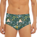 Cute Dino Tropical Leaves Pattern Print Men's Triangle Swim Briefs