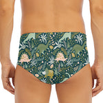 Cute Dino Tropical Leaves Pattern Print Men's Triangle Swim Briefs