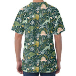 Cute Dino Tropical Leaves Pattern Print Men's Velvet T-Shirt