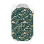 Cute Dino Tropical Leaves Pattern Print Mesh Laundry Hamper