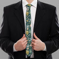 Cute Dino Tropical Leaves Pattern Print Necktie