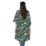 Cute Dino Tropical Leaves Pattern Print Open Front Beach Cover Up