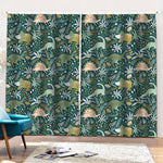 Cute Dino Tropical Leaves Pattern Print Pencil Pleat Curtains
