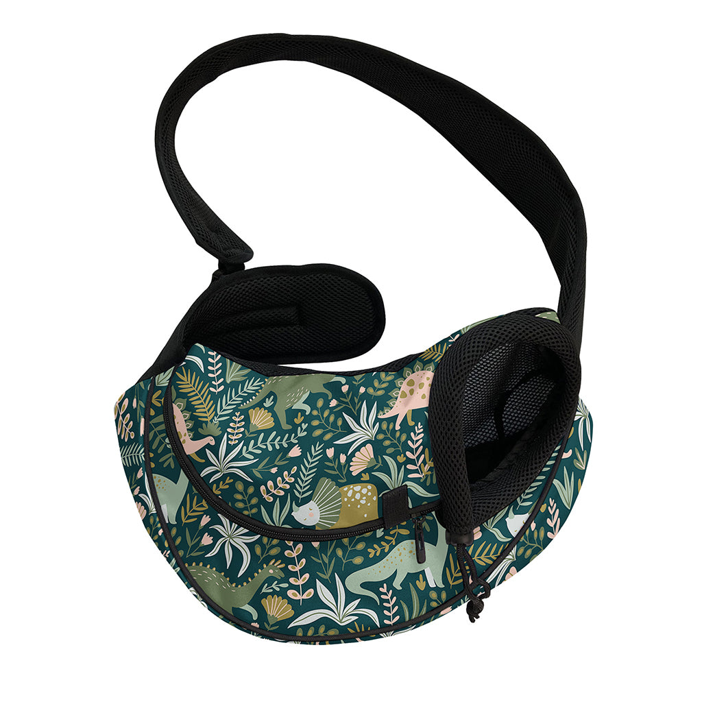 Cute Dino Tropical Leaves Pattern Print Pet Sling Carrier