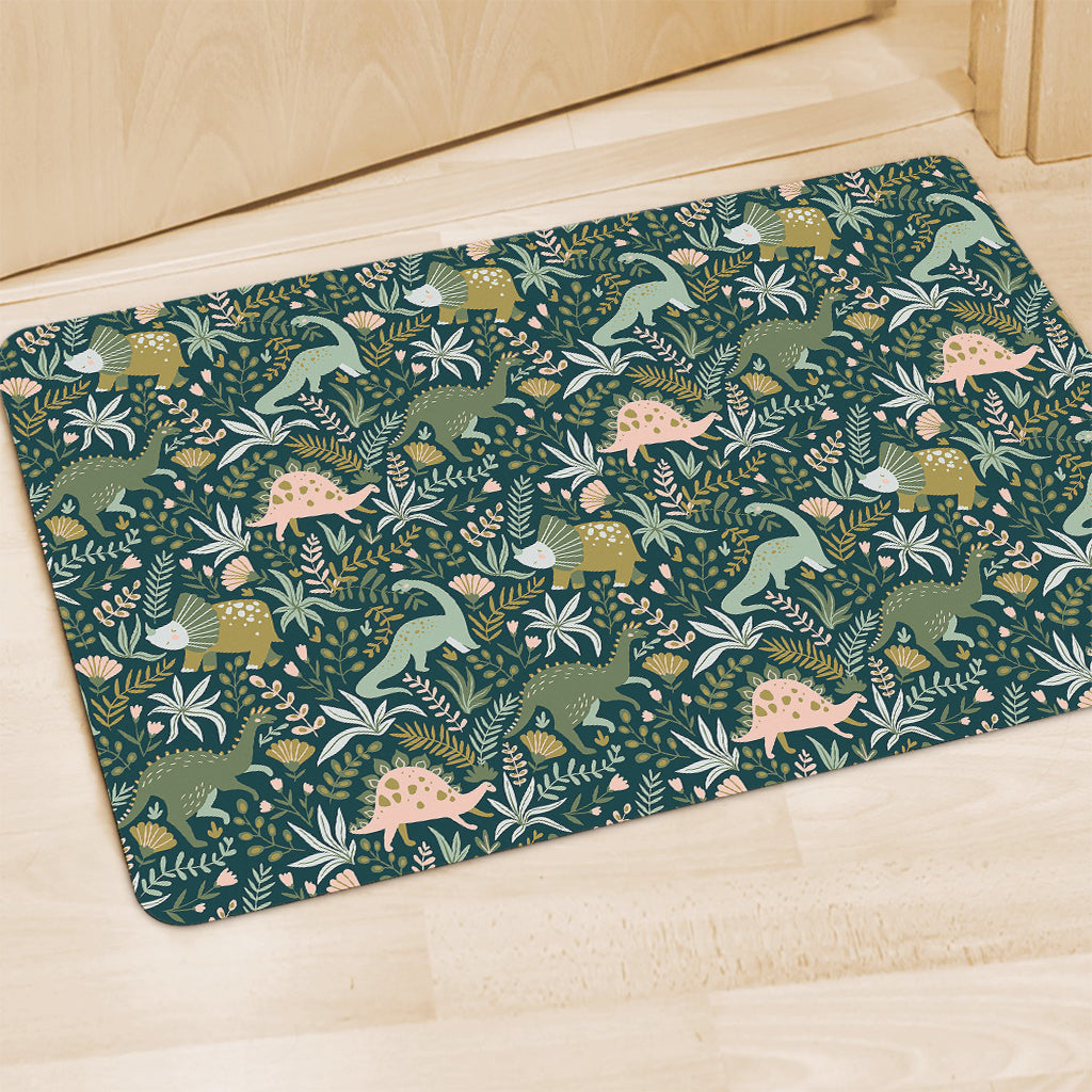 Cute Dino Tropical Leaves Pattern Print Polyester Doormat