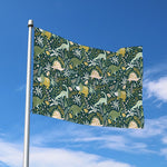 Cute Dino Tropical Leaves Pattern Print Polyester Flag