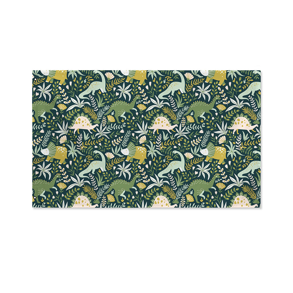 Cute Dino Tropical Leaves Pattern Print Polyester Flag