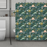 Cute Dino Tropical Leaves Pattern Print Polyester Shower Curtain