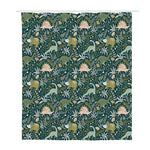 Cute Dino Tropical Leaves Pattern Print Polyester Shower Curtain