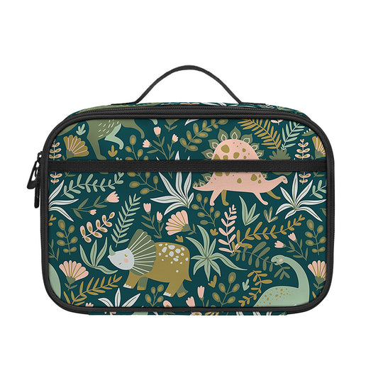 Cute Dino Tropical Leaves Pattern Print Portable Lunch Bag