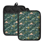 Cute Dino Tropical Leaves Pattern Print Pot Holders With Pocket