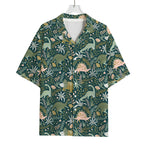 Cute Dino Tropical Leaves Pattern Print Rayon Hawaiian Shirt