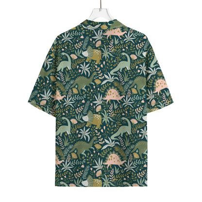 Cute Dino Tropical Leaves Pattern Print Rayon Hawaiian Shirt