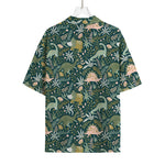Cute Dino Tropical Leaves Pattern Print Rayon Hawaiian Shirt