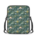 Cute Dino Tropical Leaves Pattern Print Rectangular Crossbody Bag
