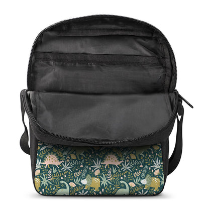 Cute Dino Tropical Leaves Pattern Print Rectangular Crossbody Bag