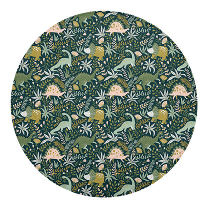 Cute Dino Tropical Leaves Pattern Print Round Blanket
