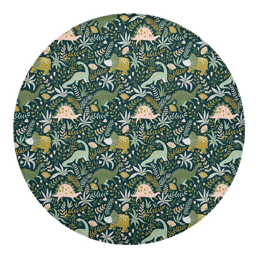 Cute Dino Tropical Leaves Pattern Print Round Blanket